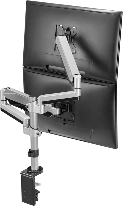 AVLT Dual 13"-27" Stacked Monitor Arm Desk Mount - Fits Two Flat/Curved Monitors, Full Motion Height Swivel Tilt Rotation Adjustable - VESA/C-Clamp/Grommet/Cable Management