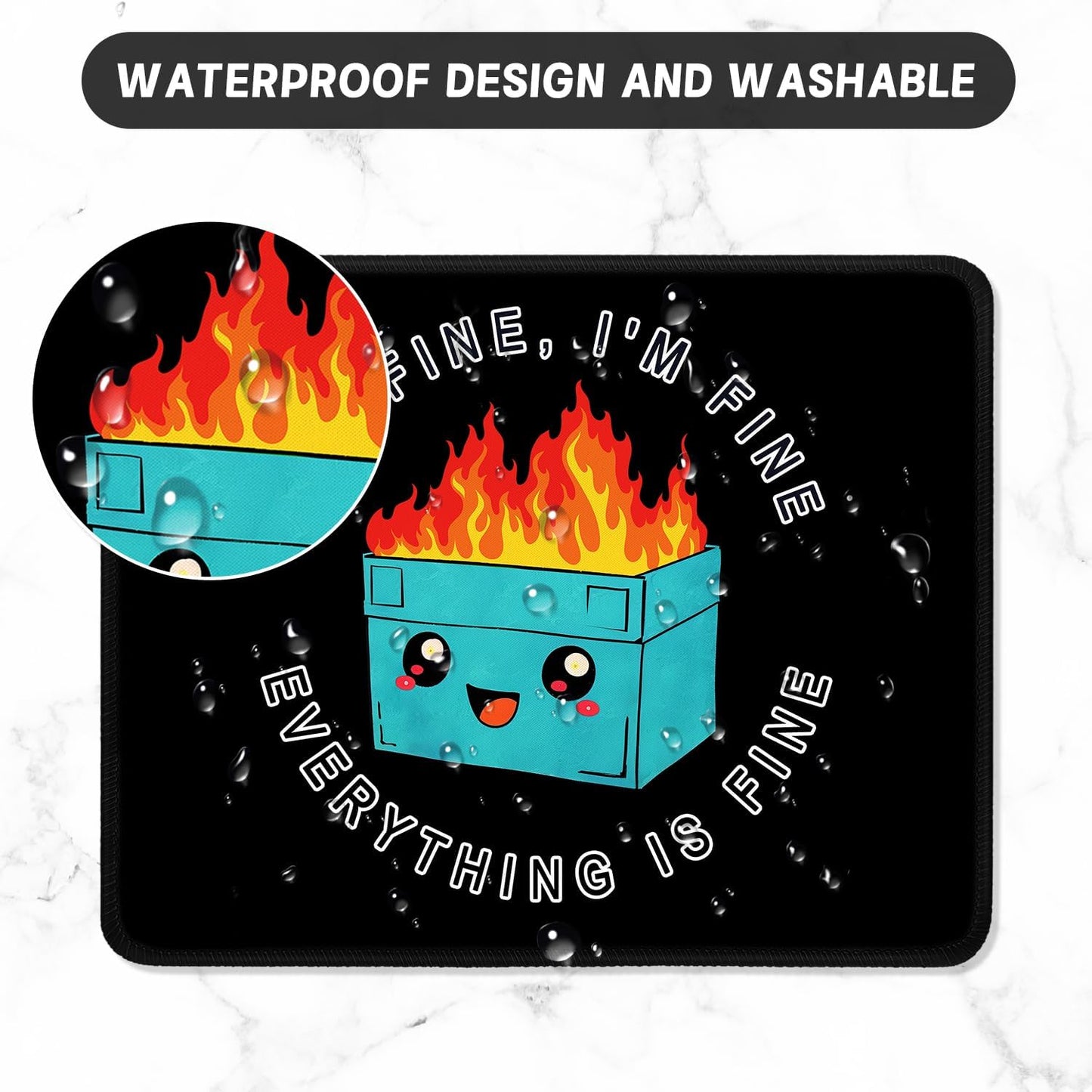 ITNRSIIET Mouse Pad with Stitched Edge Premium Textured Smooth Precise Operation Waterproof Washable Non-Slip Rubber Base Desktop Protection Mat, 10.2×8.3×0.12 inches, Cute Dumpster