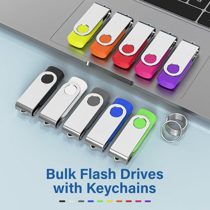 Flash Drives 4GB 20 Pack, Wooolken USB 2.0 Thumb Drives with Keychains Memory Stick USB Drive Pendrive for PC Laptop Computer (Mixcolors)