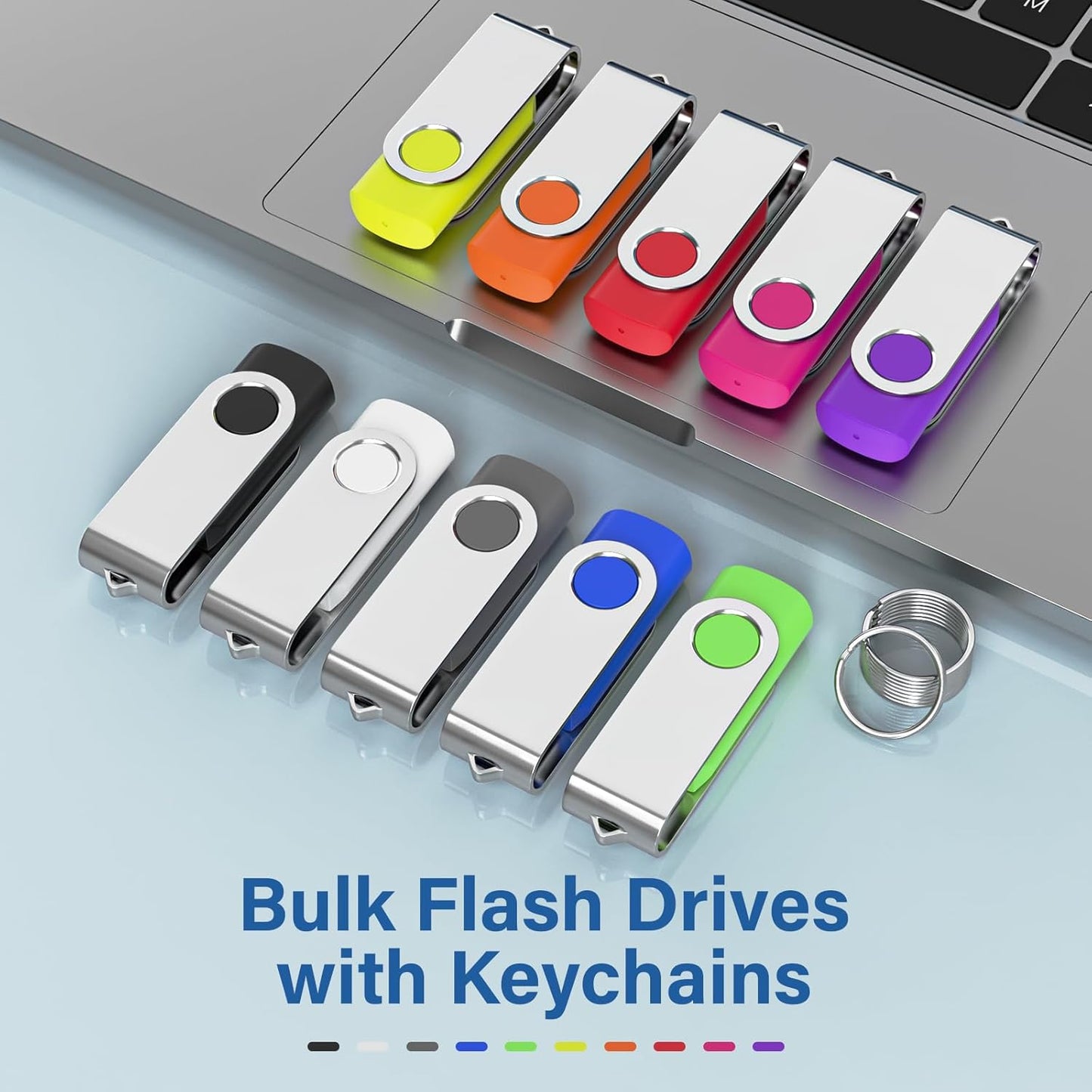Flash Drives 8GB 20 Pack, Wooolken USB 2.0 Thumb Drives with Keychains Memory Stick USB Drive Pendrive for PC Laptop Computer (Mixcolors)