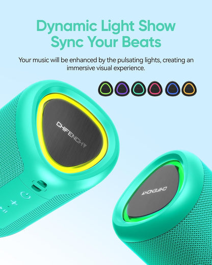 Portable Bluetooth Speaker with Lights,Powerful Crystal Clear Sound,IPX5 Waterproof,All Day Playtime,AUX&TF-Card Input,Bluetooth 5.3,TWS Paring,Small Wireless Speaker for Outdoor,Gift Ideas (Teal)