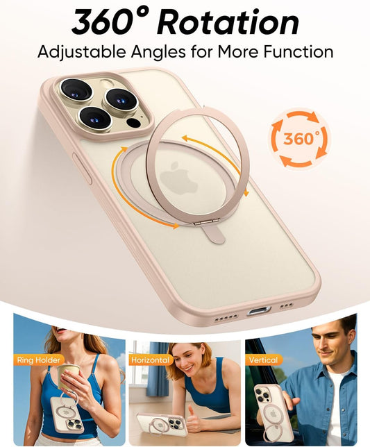 MAGIC JOHN 360° Rotatable Magnetic Invisible Stand for iPhone 14 Pro Case [Anti-Slip Grip] [Compatible with MagSafe] 16FT Shockproof for iPhone 14 Pro Case with Kickstand, Rose Gold