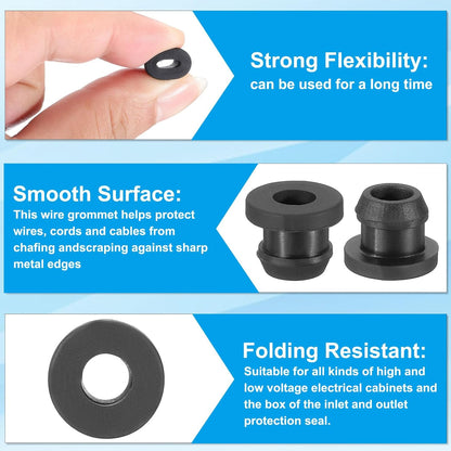 PATIKIL 8mm / 5/16 Inch Drill Hole,1/4 Inch ID Rubber Grommets, 15Pcs Top Hat Grommet for Wiring Eyelet Ring Gasket Automotive Firewall Cable Hole Plugs Wires Protection, Black