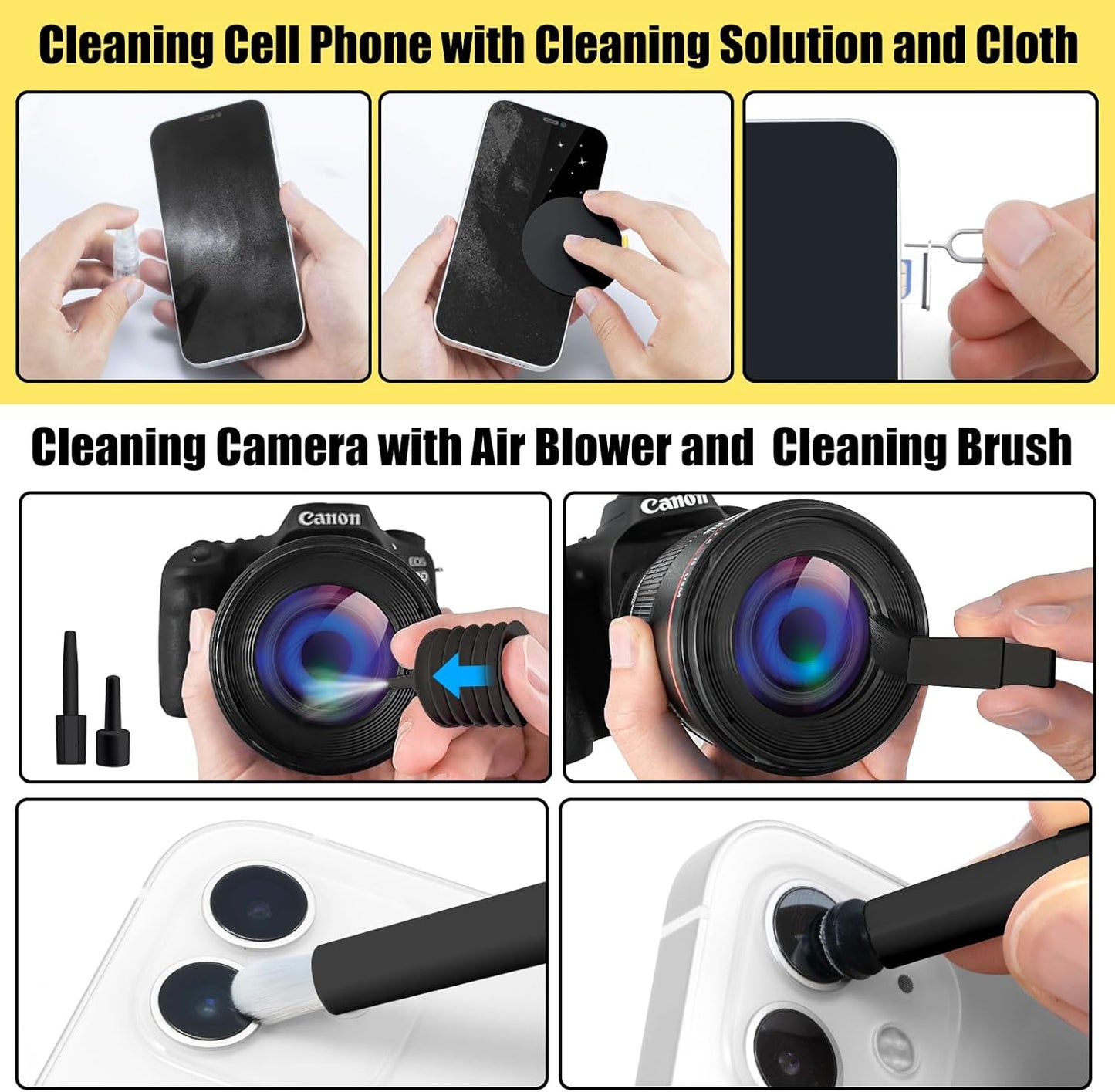 walrfid Laptop Phone Screen Cleaner Kit, Computer Keyboard Brush Cleaning Spray for iPhone AirPods MacBook iPad, 20-in-1 Electronic Device Clean Tool for Camera Earbud Car Screens (Black)