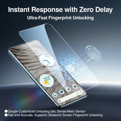 SMARTDEVIL [3+3 Pack for Google Pixel 7A Screen Protector with Camera Lens Protector, Finger Print Reader Compatible, Fast & Easy Installation, Clear 9H Tempered Glass Film, Alignment Frame