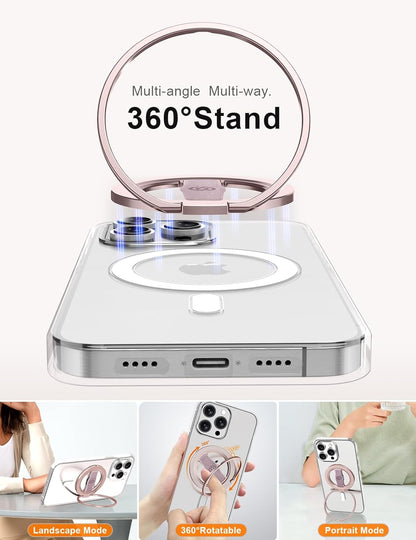 EWA MagOne 3rd Gen [Compatible with MagSafe] Phone Grip Stand with Finger Strap, Removable Magnetic Ring Holder Kickstand Loop for iPhone 16,15, 14, 13, 12 Series-(Pink)