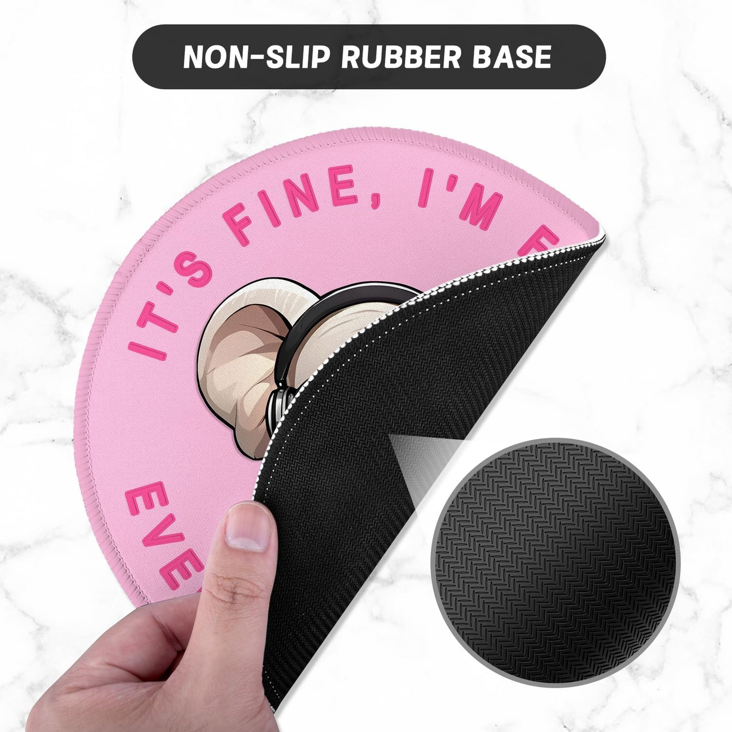 ITNRSIIET Round Mouse Pad with Stitched Edge Premium-Textured Waterproof Non-Slip Rubber Base Desktop Protection Mat Diameter 8.7 inches, Pink Pretty Elephant