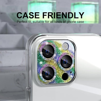 Choiche Compatible for iPhone 16 Pro/iPhone 16 Pro Max Camera Lens Protector, Bling Camera Cover with 9H Tempered Glass Lens Screen Protector Metal Ring Decoration Accessories (Glitter-Colorful)