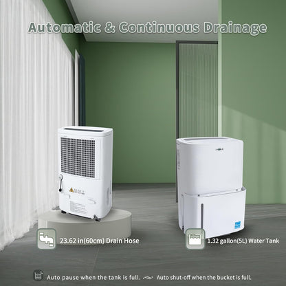 Uhome 120 Pints Dehumidifier with Drain Hose - 6000 Sq. Ft Quiet Dehumidifier for Home, Basements, Storages and Large Rooms with 1.32Gallon Water Tank