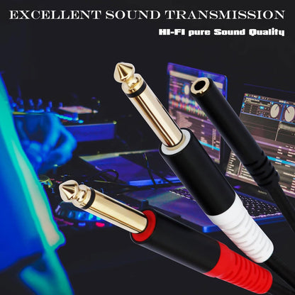 3.5mm to 1/4 Adapter Cable, 3.5mm TRS Female to Dual 1/4 inch TS Male Y Splitter Cable Adapter, Mini Jack Stereo to 2 Quarter inch Mono Insert Cable - 1 ft