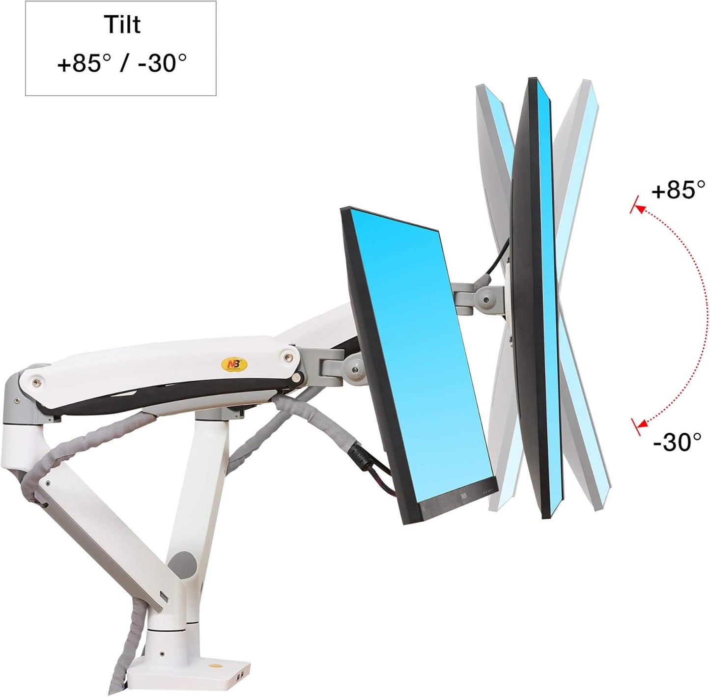 NB North Bayou Dual Monitor Desk Mount Stand Full Motion Swivel Computer Monitor Arm Fits 2 Screens up to 32'' with Load Capacity 6.6~26.4lbs for Each Monitor G75-W