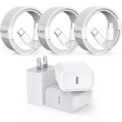 iPhone 16 15 Pro Charger Fast Charging,20W Fast USB C Charger Block 3Pack USBC Type C Fast Charging 6FT Woven Charge Cable for Apple iPhone16 Pro Max/16e/16 Pro/16 Plus/15/15 Pro Max/iPad Pro/AirPods