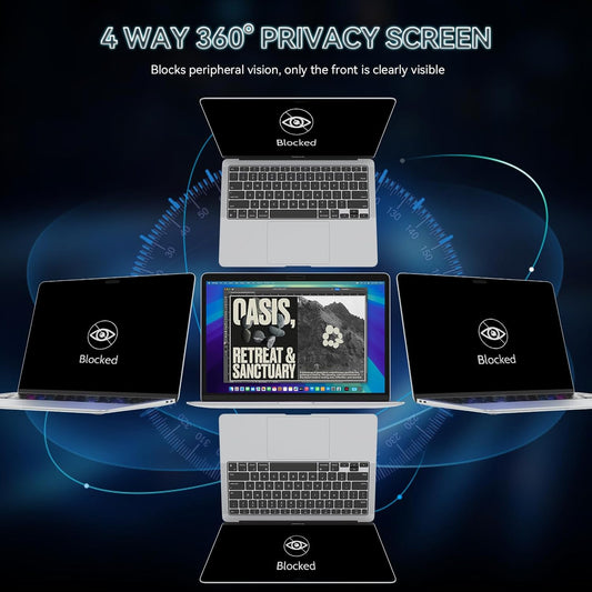 360° Privacy Screen for MacBook Pro 13 Inch(2016-2022, M1, M2)/MacBook Air 13 in(2018-2021,M1), 4 Way Privacy Anti Glare Blue Light Filter Shield Film Anti Spy Laptop Protector for Mac 13In Computer