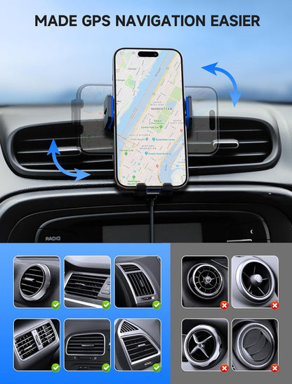 MOKPR Wireless Car Charger, 15W Auto Clamping Car Charger Dash Windshield Air Vent Phone Holder Compatible with iPhone 16 15 14/13/13 Pro/12 pro/12/11/X/8, Samsung S24/S23/S22, Blue