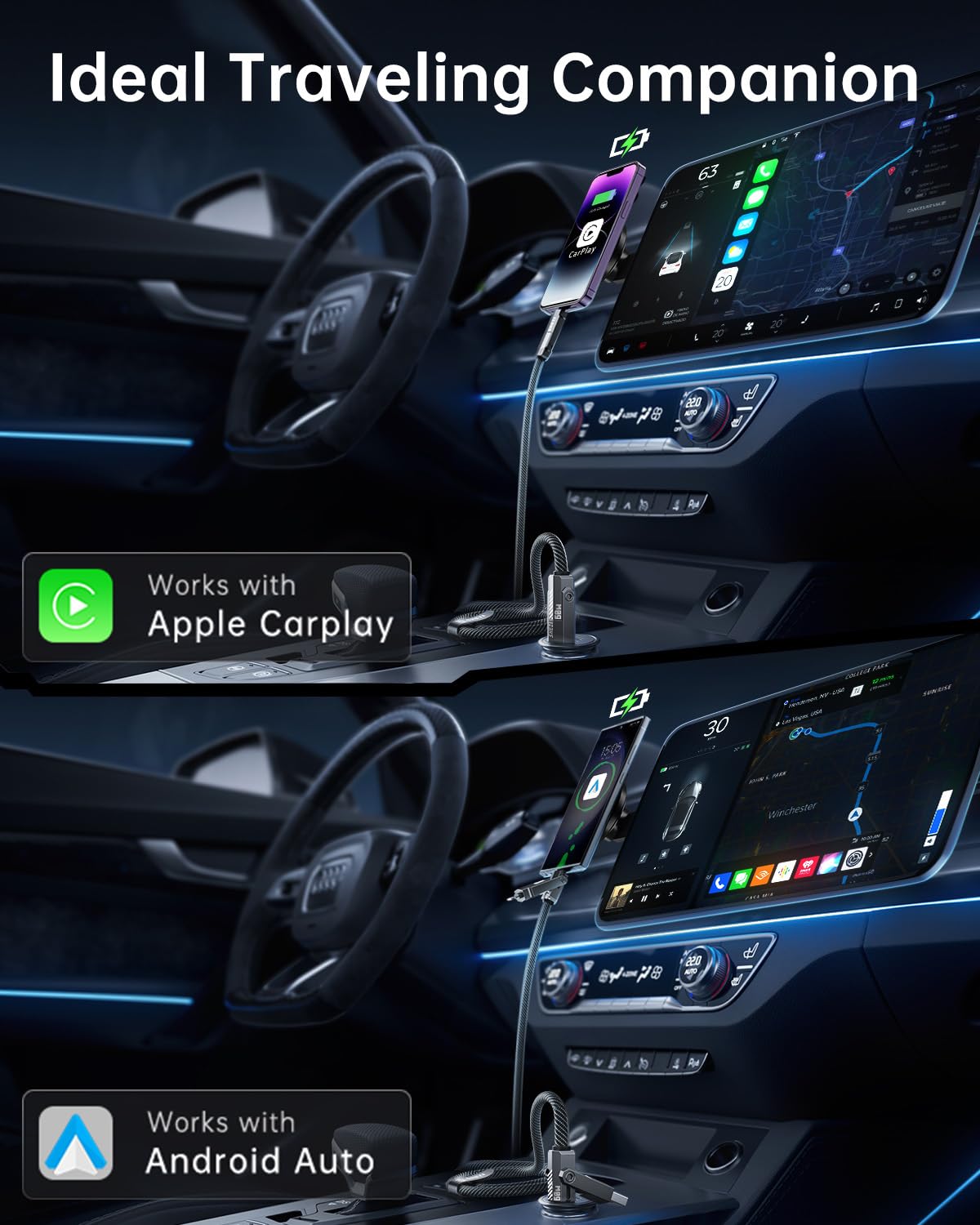 SHEZI Nylon Braided 4 in 1 USB C Cable 60W 10FT Compatible with Lightning Cable, Fast Charging for iPhone/iPad Charger Cord [480Mbps Data Sync],Multi Charging Cable with Type C/USB A, Grey