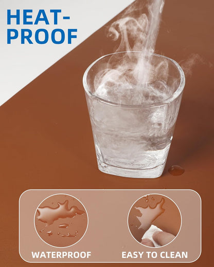 Leather Desk Pad Blotter,Mouse Pad,Office Desk Mat, Non-Slip PU Leather Desk mat,Large Desk mat,Waterproof Keyboard mat for Office/Home/Decor (Brown,35" x 17")