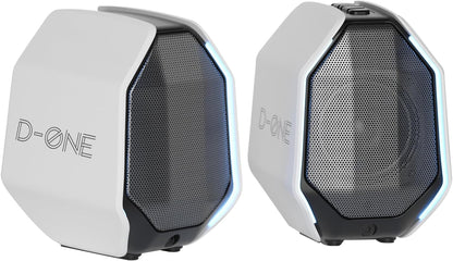 D-ONE 30W PC Gaming Computer Speakers for Laptop, Mac, Desktop Computer, Woofer Speakers, Bluetooth, USB, 3.5mm AUX Inputs, RGB Lights, Multimedia Speakers, White