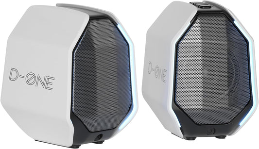 D-ONE 30W PC Gaming Computer Speakers for Laptop, Mac, Desktop Computer, Woofer Speakers, Bluetooth, USB, 3.5mm AUX Inputs, RGB Lights, Multimedia Speakers, White