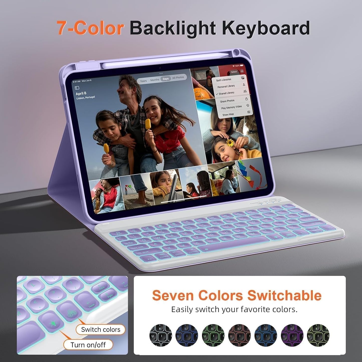 for iPad 11th 10th Generation Case with Keyboard, Magnetic 720° Rotatable Cover Detachable Wireless Bluetooth Backlit Keyboard with Pencil Holder for iPad 11 inch A16 2025 & 10.9 inch 2022 -Purple