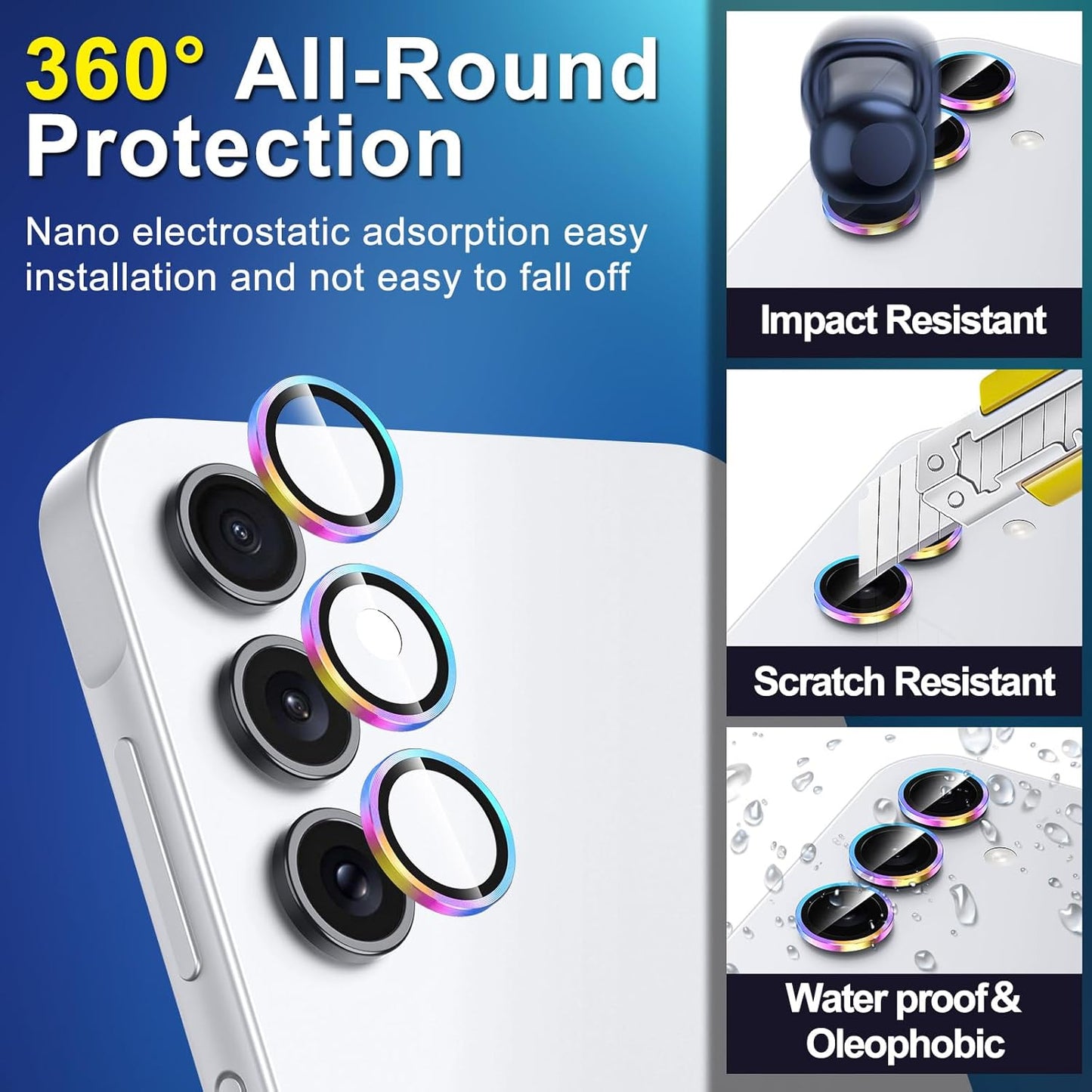 for Samsung Galaxy A16 Camera Lens Protector, Individual Metal Ring Tempered Glass Lens Cover, [Strong Adsorption] Scratch Resistant Ultra-Thin HD Clear Lens Cover, 1 Set-Colorful