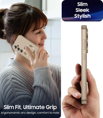 Magnetic for Samsung Galaxy S25 Plus Case [Compatible with MagSafe][Built-in Camera Lens Protector] Slim Soft Silicone Bumper Shockproof Metallic Luster Phone Shell (Gold)