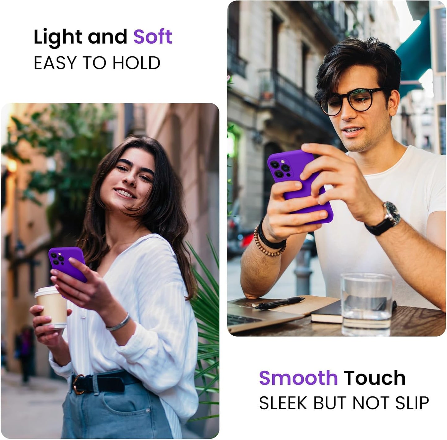 FireNova Designed for iPhone 15 Pro Case, Silicone Upgraded [Camera Protection] Phone Case with [2 Screen Protectors], Soft Anti-Scratch Microfiber Lining Inside, 6.1 inch, Neon Purple