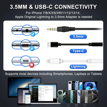 Callez Wired Computer Headset, 3.5mm/USB-C Headset with Mic Noise Cancelling, Cell Phone Headphone for PC Laptop Mac iPhone Samsung Zoom Teams Call Center Home Office Work, in-line Controls