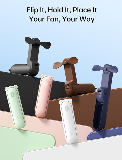 JISULIFE Handheld Mini Fan, 3 IN 1 USB Rechargeable Portable Fan [12-19 Working Hours] with Power Bank, Flashlight, Pocket Design for Travel/Summer/Concerts/Lash, Gifts for Women(Green)