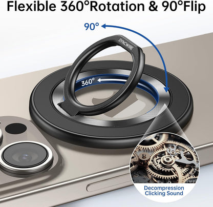 SYNCWIRE Upgraded Magnetic Phone Ring Holder for MagSafe, Magnet Cell Phone Grip Stand Finger Ring Kickstand Two-Sided Magnetic Compatible with iPhone 16 Pro Max 15 14 13 12 MagSafe Accessories
