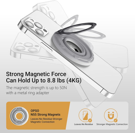 OPSO Magnetic Phone Ring Holder for MagSafe, 360 Degree Rotation Silicone Finger Ring Grip Stand Holder, Adjustable Kickstand, Compatible with iPhone 16 15 14 13 12/Pro/Max, Samsung and All Smartphone