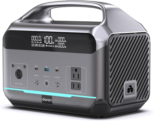 DaranEner Portable Power Station, Outdoor 288Wh(90,000mAh) LiFePO4 Battery, 600W(1200W Surge) AC Outlets, 1.7H Fast Charging Solar Generator for Camping, RV Travel, Home Use（Solar Optional)