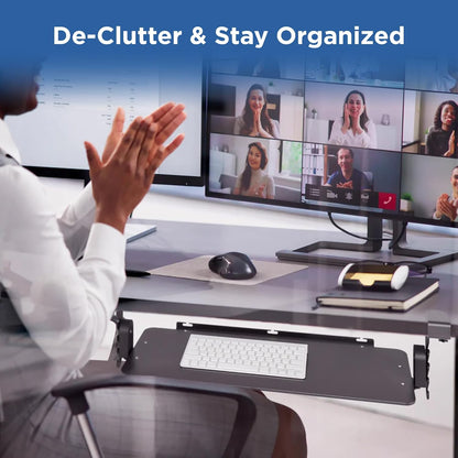 Kt4 Clamp on Keyboard Tray, Adjustable Slide Out Drawer for Desk, Height Tilt Adjustable Keyboard Holder, Under Desk Pull Out Tray (Black)