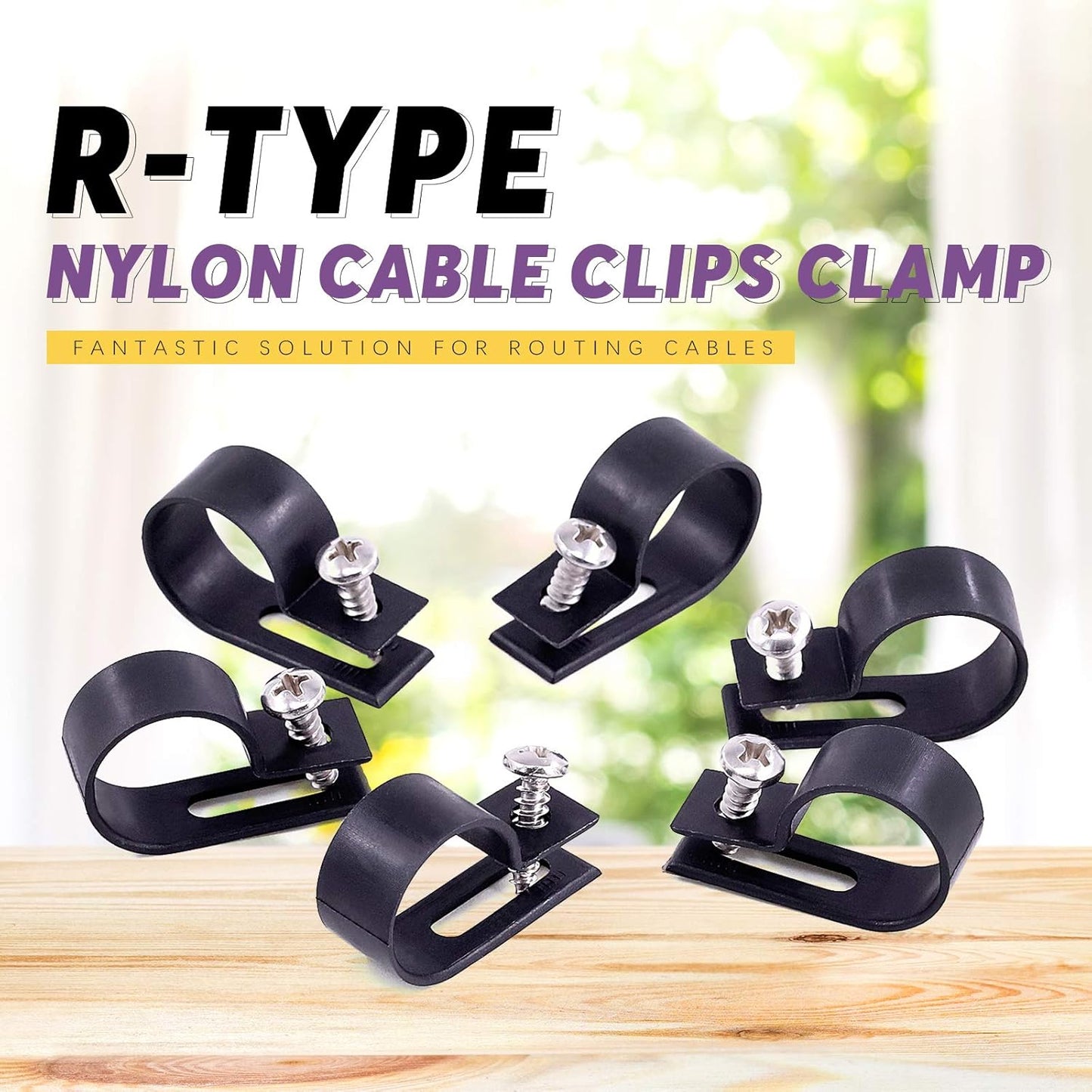 Swpeet 120 Pack White 3/4 Inch Nylon Plastic R-Type Cable Clips Clamp Kit, Nylon Screw Mounting Cord Fastener Clips with 120 Pack Screws for Wire Management (3/4 Inch, Black)