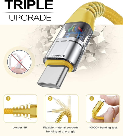 sweguard USB Type C Charger Cable [3-Pack,10ft+6.6ft+3.3ft] iPhone 16 Charger Nylon Braided Cord for iPhone 16 15 Pro Max Plus Samsung Galaxy S25 S24 S23 S22 S21 S20 S10 Note 20 10 A54 Pixel LG Moto