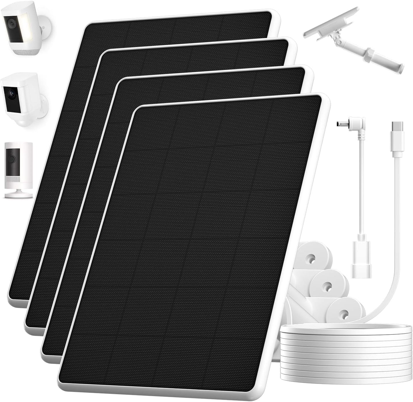 6W Solar Panel for Ring Spotlight Cam Battery & Stick Up Cam Battery, High-Efficiency Solar Charger with 360° Adjustable Retractable Bracket & 10ft Cable (4 Pack)