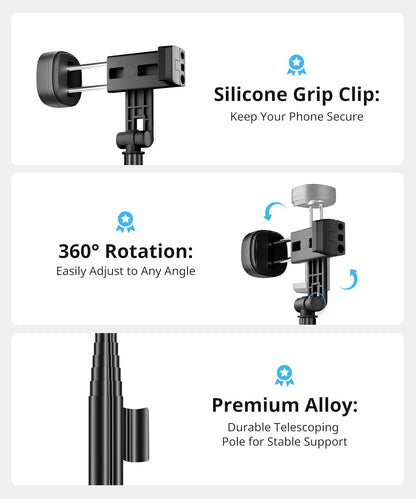 Selfie Stick Travel Tripod for iPhone Wireless Remote for Selfies, Extendable Selfie Stick for iPhone, iPhoneTripod for Video Recording, 60 inch, Black