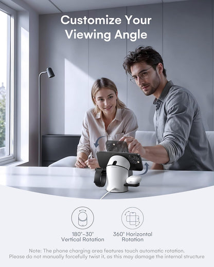 ZEEHOO 3 in 1 Charging Station for Apple Devices, Mag-Safe Charger Stand, Qi2 15W Auto-Rotating Wireless Charger for iPhone 16/15/14/13/12 Series& AirPods& iWatch(White)