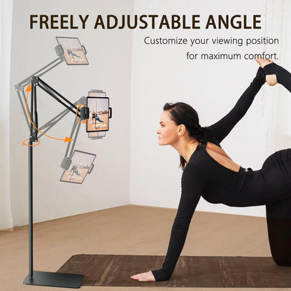 Tablet Floor Stand & Kindle Holder, Overhead Bed Reading Stand with 360° Rotatable Clamp and Height Adjustable Flexible Long Arm, Compatible with Kindle, iPad mini/Air/Pro, and 4.7-14 Inch Devices