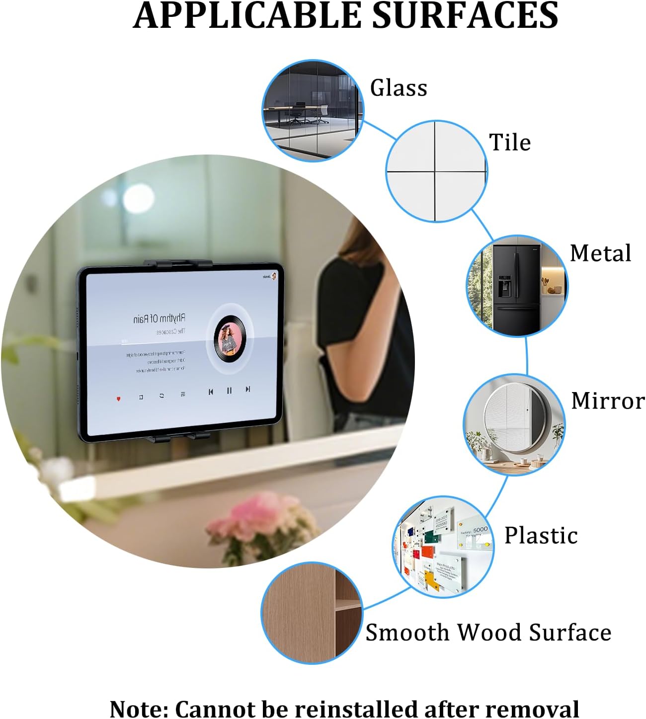 OHLPRO Tablet Wall Mount Holder for iPad, 360° Adjustable Swivel No-Drill 3M Adhesive Stand for Kitchen Compatible with 5-13 Inch Smartphones iPads Samsung Tab Fire HD Kindle & More Devices