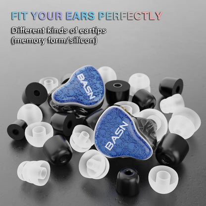 BASN Bmaster5 in Ear Monitors, 5 Drivers Drummer Headphones with Powerful Bass, Noise Isolation IEM Earbuds with Detachable MMCX Sliver-Plated OFC Cable for Musicians (Sapphire Blue, MMCX)