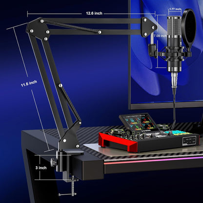 Podcast Equipment Bundle with 3.5mm Condenser Microphone for Pc/Phone Live Streaming Singing Gaming, Podcast Microphone Bundle with Live Sound Board Audio Mixer,Voice Changer, Denoise,DJ Sets