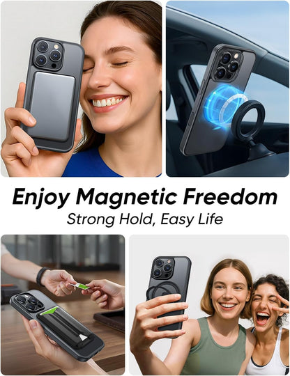 MAGIC JOHN 360° Rotatable Magnetic Invisible Stand for iPhone 14 Pro Case [Anti-Slip Grip] [Compatible with MagSafe] 16FT Shockproof for iPhone 14 Pro Case with Kickstand, Black