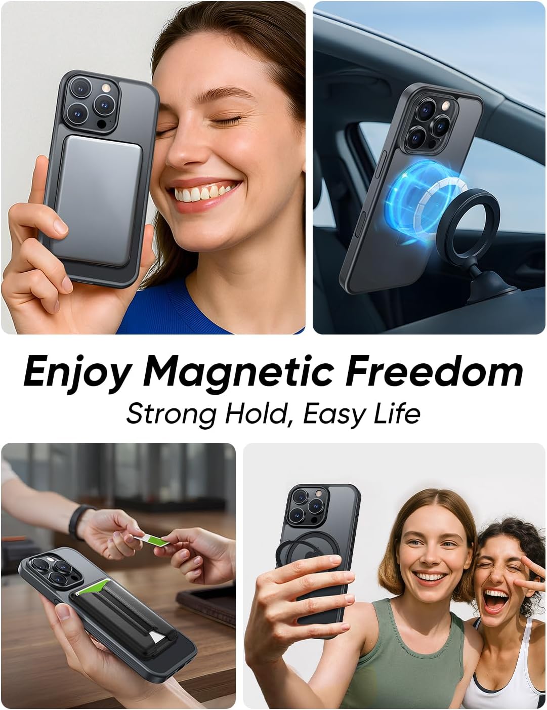 MAGIC JOHN 360° Rotatable Magnetic Invisible Stand for iPhone 14 Pro Max Case [Anti-Slip Grip] [Compatible with MagSafe] 16FT Shockproof for iPhone 14 Pro Max Case with Kickstand, Black