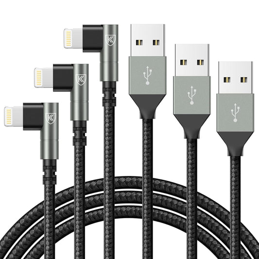 90 Degree iPhone Charger 6FT, [Apple MFi Certified] 3Pack Fast Charging Cables Cord,6Feet Right Angle Nylon Braided USB Lightning Cable for iPhone 14/13/12/11/Pro/Max/Mini/X/Plus/8/7/6/5S/Plus/iPad