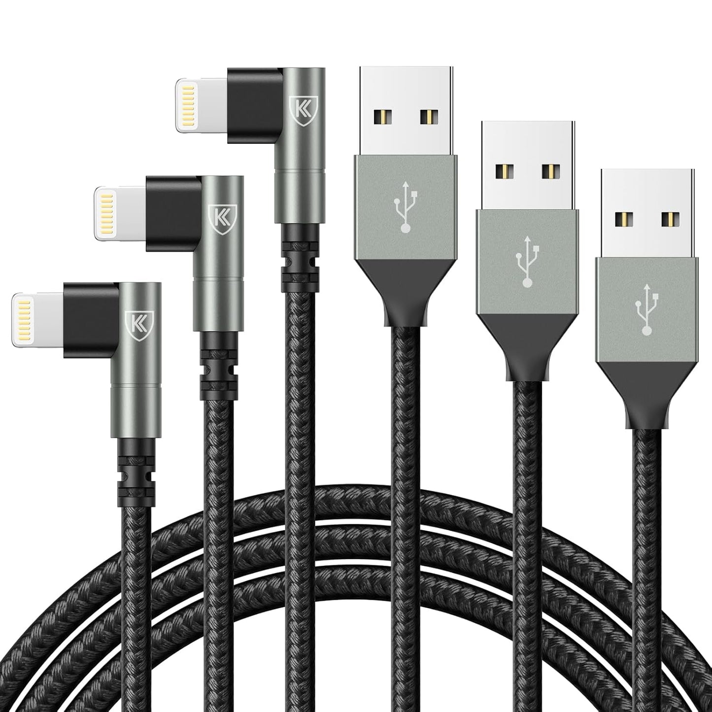 iPhone Charger 10FT,3Pack 90 Degree Charging Cable, [Apple MFi Certified] Long Lightning Cable Fast Charging Cord Compatible for iPhone 14/13/12/11/Pro/Max/Mini/X/Plus/8/7/6/5S/SE/Plus/iPad (10FT)