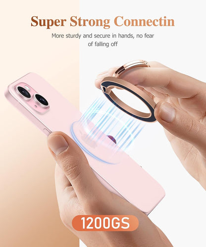 GVIEWIN Magnetic Phone Ring Holder, Compatible with MagSafe Phone Grip with Adjustable Stand, Magnet Phone Ring Kickstand for iPhone 16 Pro Max/Plus/15/14/13/12 Series/Other Phones, Glitter/Pink Gold