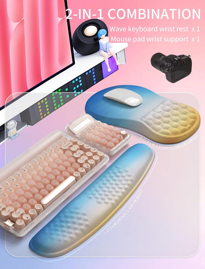 Hokafenle 2in1 Combination, Wave Keyboard Wrist Rest and Ergonomic Curvature Mouse Pad Wrist Support for Relieve Wrist Pain, Filled with Soft Cushion Memory Foam, Sunrise