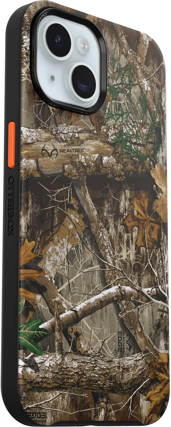 OtterBox iPhone 16e, 15, 14, & 13 Symmetry Series Case - Realtree Edge (Orange/Camo), Snaps to MagSafe, Ultra-Sleek, Raised Edges Protect Camera & Screen