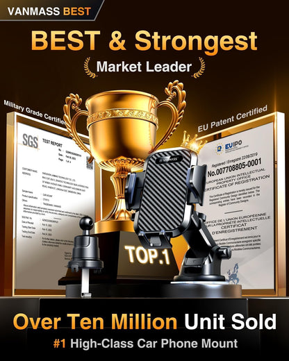 VANMASS Car Phone Holder 2025 Ultimate Military-Grade Phone Holder for Your Car Windshield Dashboard【Newest Best Strongest】 Cell Phone Car Mount with Patent & Safety Certs for iPhone Samsung Android