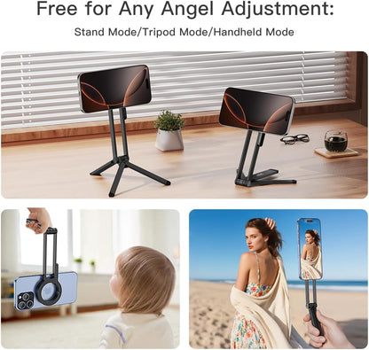 Magnetic Phone Tripod Stand for iPhone,Adjustable and Foldable Mini Pocket Tripod,Strong Magnet Selfie Stick Stand for iPhone 16/15/14/13/12 and Mag Safe Cases